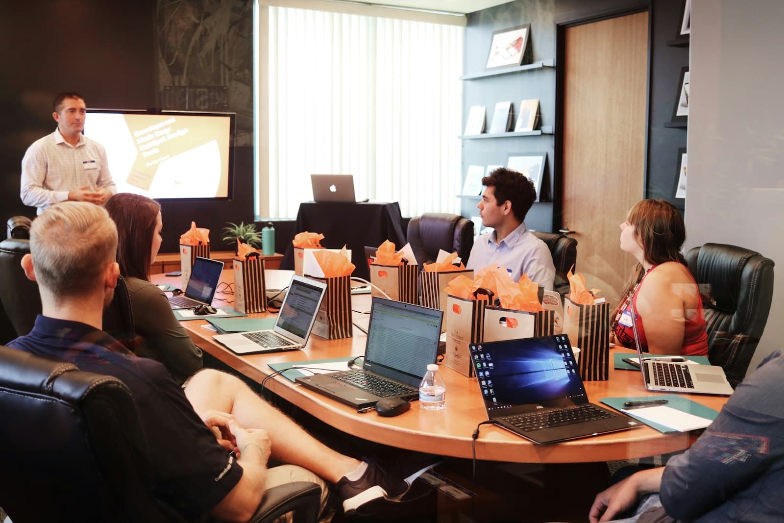 A modern professional-services office, illustrating a modeled brokerage compliance review.